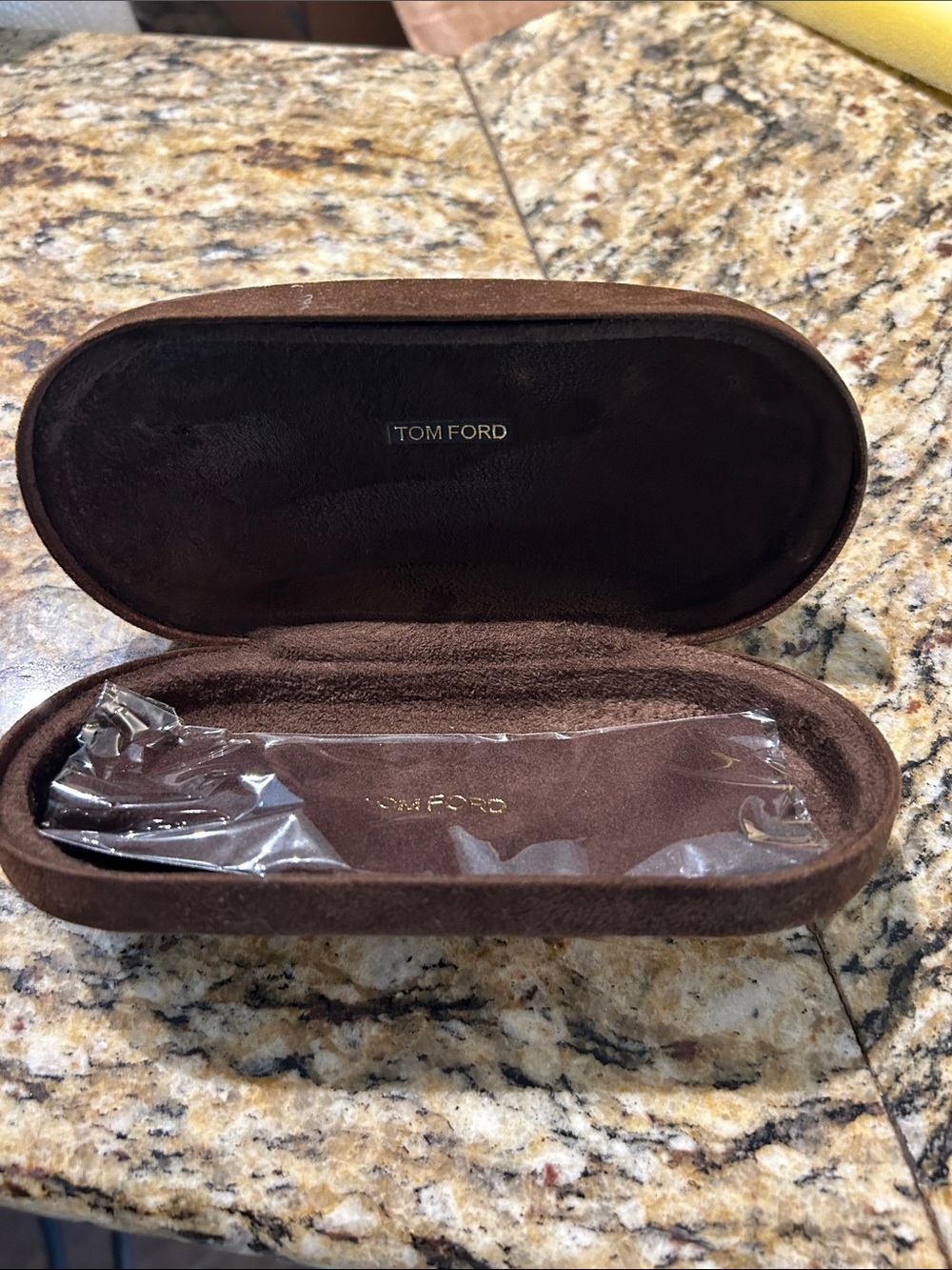 Tom Ford Brown Velvet Glasses Case with Gold Logo